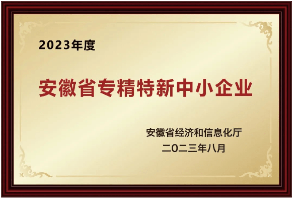 安徽省“專精特新“中小企業(yè)榮譽(yù)稱號(hào)